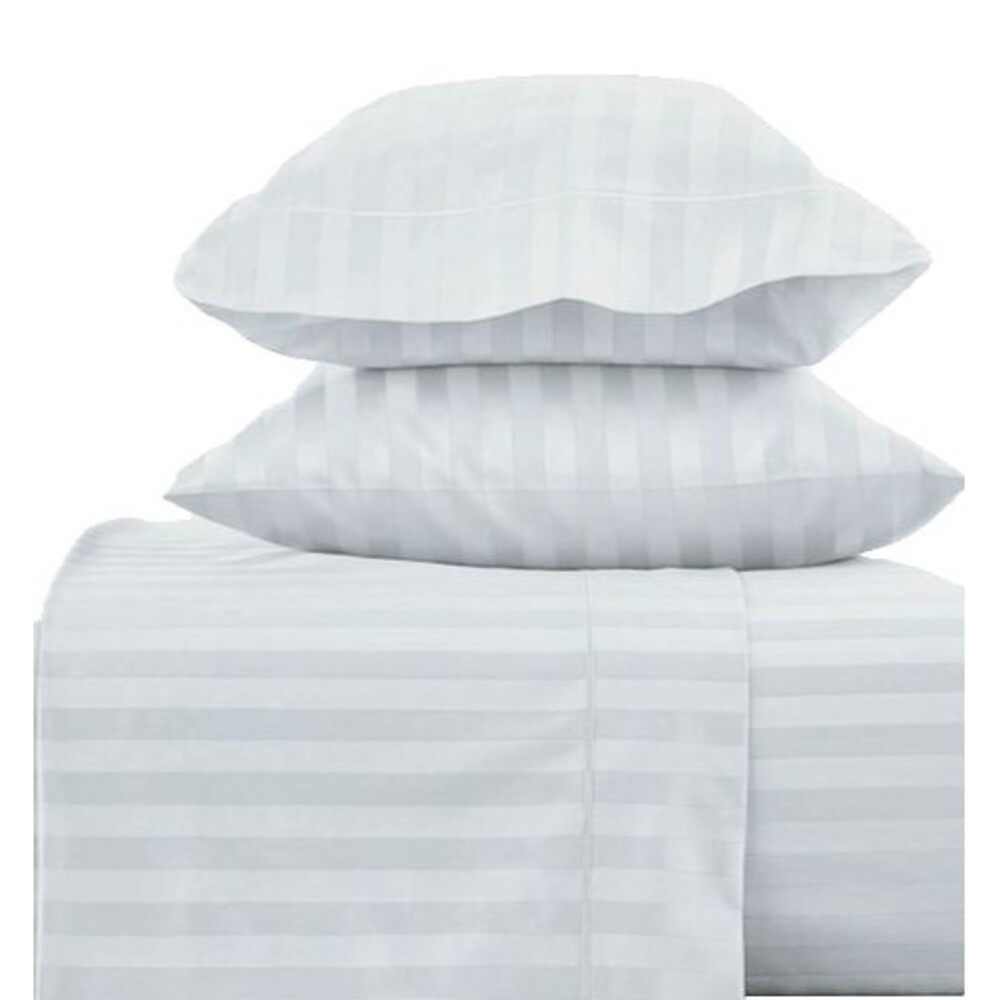 Hotel Style 600TC Egyptian Cotton Sateen 4pc King Size Sheet Set, White Stripe
